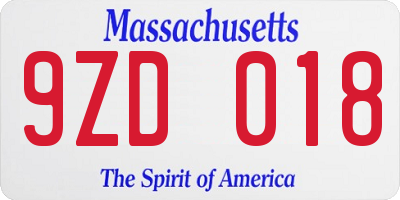 MA license plate 9ZD018