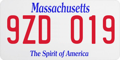 MA license plate 9ZD019