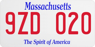 MA license plate 9ZD020