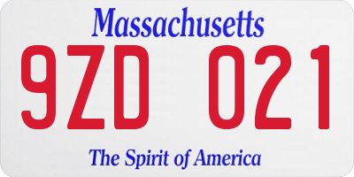 MA license plate 9ZD021