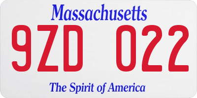 MA license plate 9ZD022
