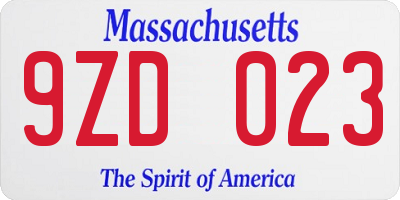 MA license plate 9ZD023