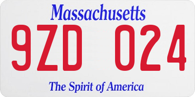 MA license plate 9ZD024