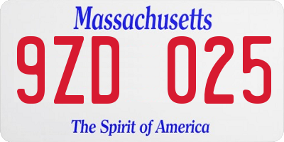 MA license plate 9ZD025