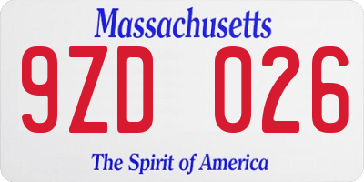 MA license plate 9ZD026