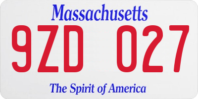 MA license plate 9ZD027