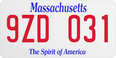 MA license plate 9ZD031