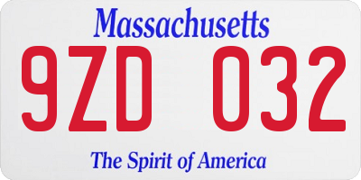MA license plate 9ZD032