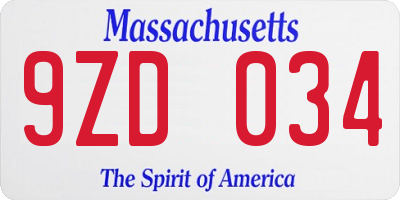 MA license plate 9ZD034