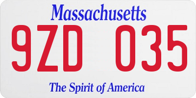 MA license plate 9ZD035