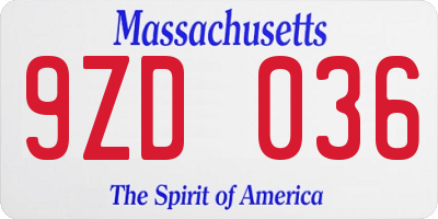 MA license plate 9ZD036