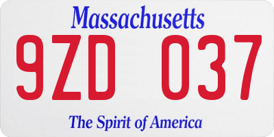 MA license plate 9ZD037