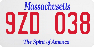 MA license plate 9ZD038