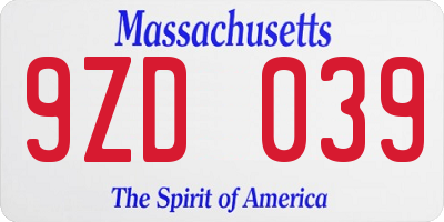 MA license plate 9ZD039
