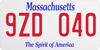 MA license plate 9ZD040