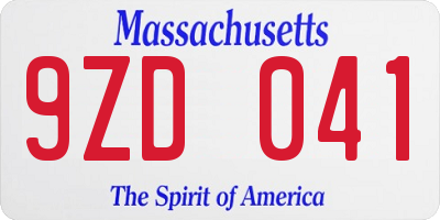 MA license plate 9ZD041