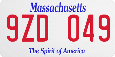 MA license plate 9ZD049