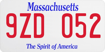 MA license plate 9ZD052