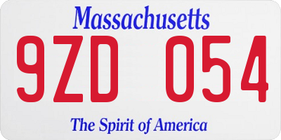 MA license plate 9ZD054