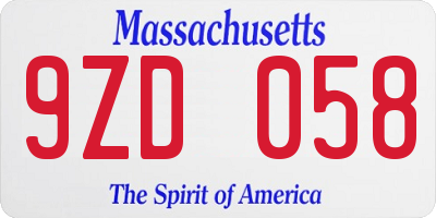 MA license plate 9ZD058