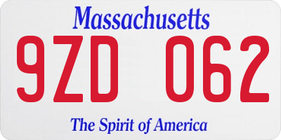 MA license plate 9ZD062