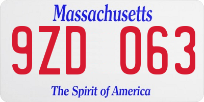 MA license plate 9ZD063