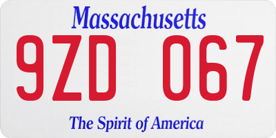 MA license plate 9ZD067