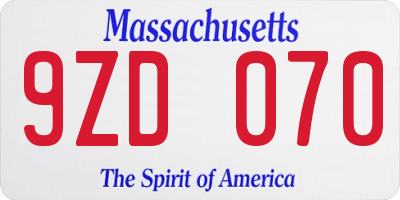 MA license plate 9ZD070