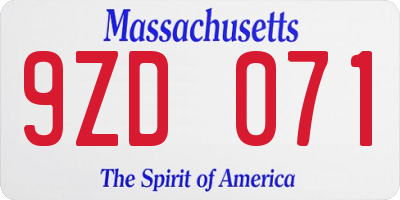 MA license plate 9ZD071