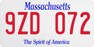 MA license plate 9ZD072
