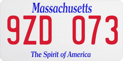 MA license plate 9ZD073