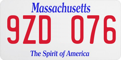 MA license plate 9ZD076