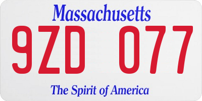 MA license plate 9ZD077