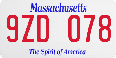MA license plate 9ZD078