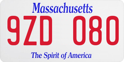 MA license plate 9ZD080