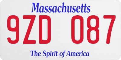 MA license plate 9ZD087
