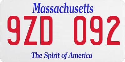 MA license plate 9ZD092