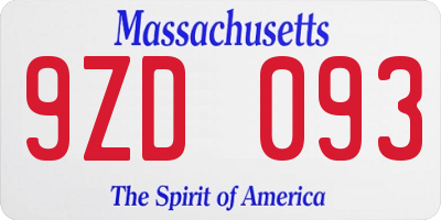 MA license plate 9ZD093