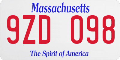 MA license plate 9ZD098