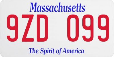 MA license plate 9ZD099