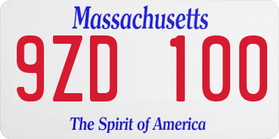 MA license plate 9ZD100