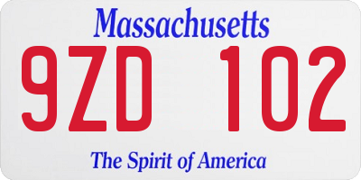 MA license plate 9ZD102