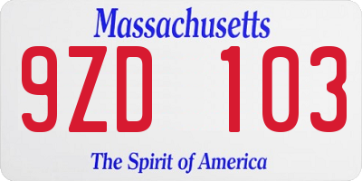 MA license plate 9ZD103