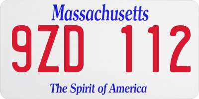 MA license plate 9ZD112