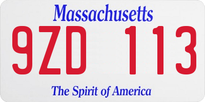 MA license plate 9ZD113