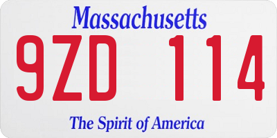 MA license plate 9ZD114