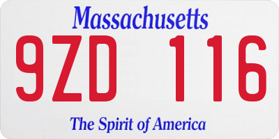 MA license plate 9ZD116