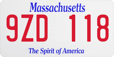 MA license plate 9ZD118