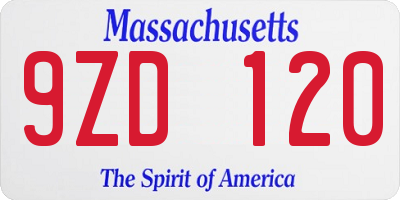 MA license plate 9ZD120