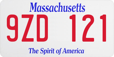 MA license plate 9ZD121